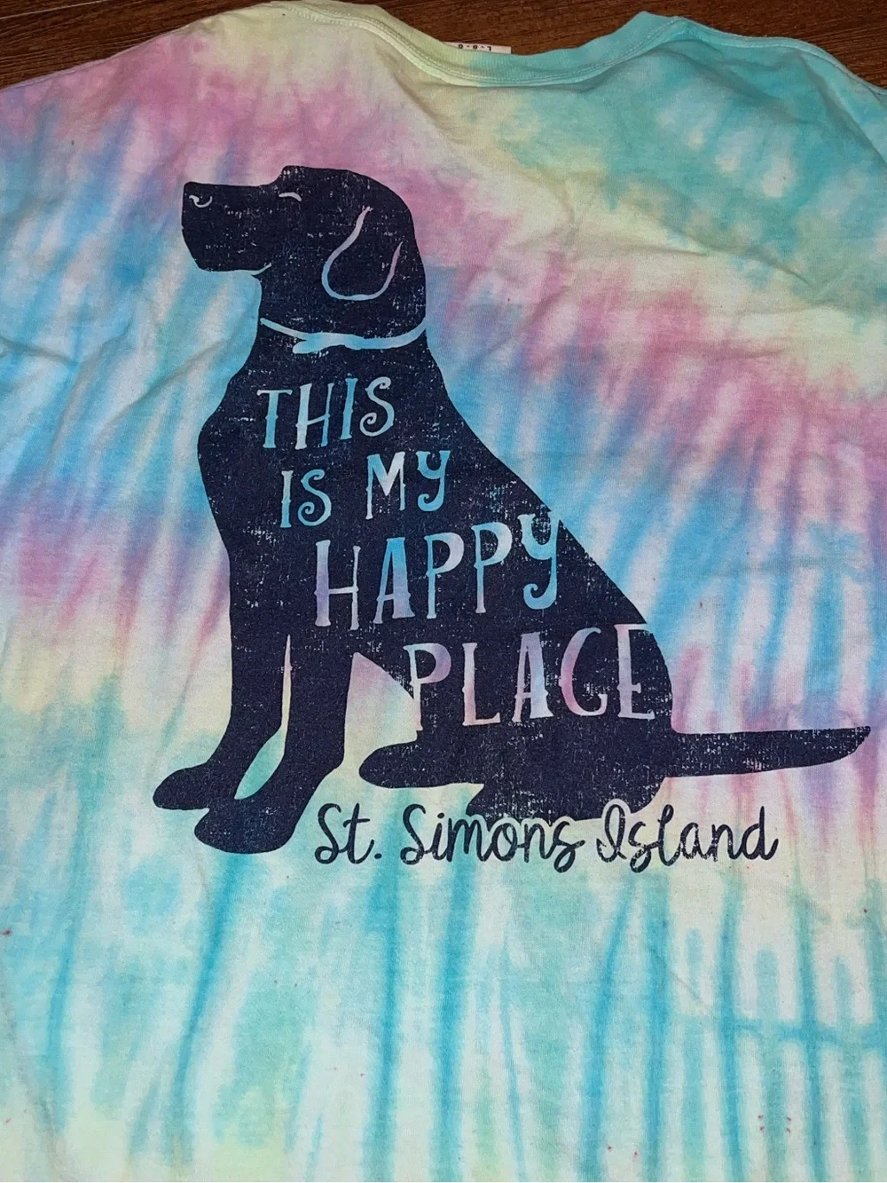 Comfort Color Tie Dye Short Sleeve St Simons Happy Place Pink, Green Blue Size L - Picture 4 of 9